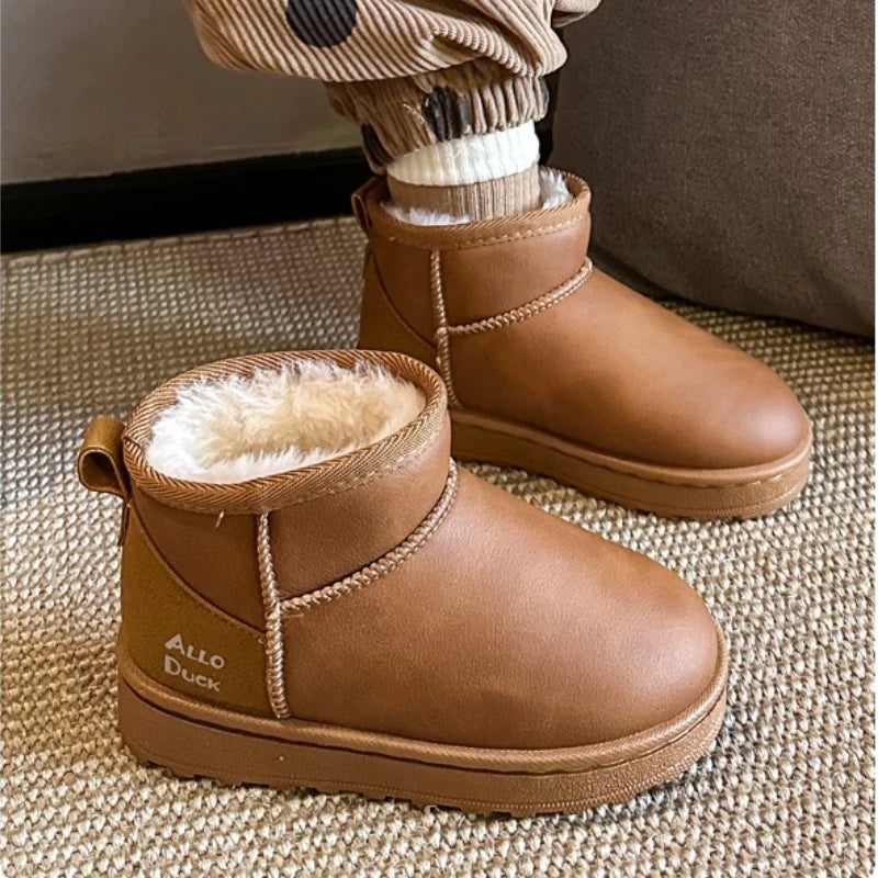 Children's Snow Boots 2-18 Years Old Brown Padded Warm Boys Girls Cotton Shoes Black Hundred Anti-skid Kids Short Winter Boot