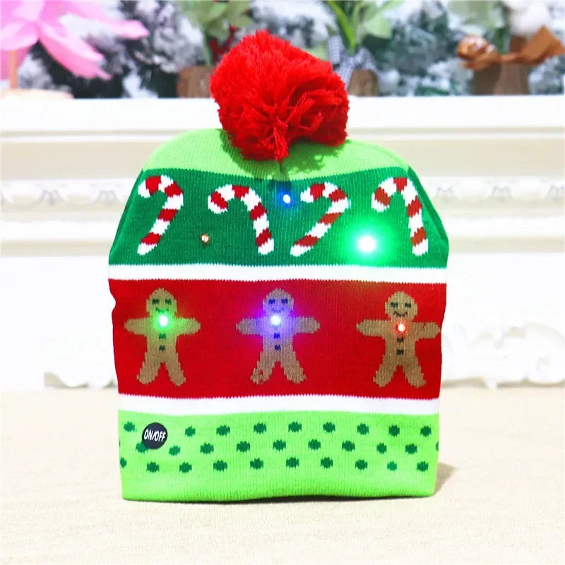 LED Christmas Knitted Hat Light Up Xmas Beanie Cap Unisex Winter Warm Sweater Hat with Colorful LEDs for Navidad  New Year Happy