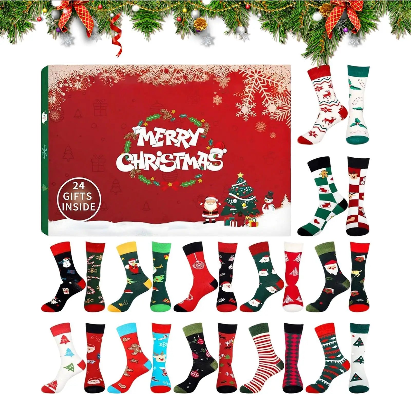 Christmas Stocking Advent Calendars 24 Days Countdown Advent Box Socks Christmas Socks For Boys Girls Men Women