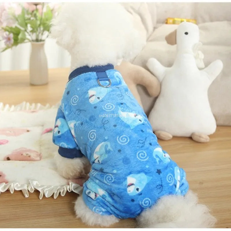 Christmas Pet Dog Pajamas for Cat Clothes Warm Pajamas Jumpsuit for Small Dogs Sleeping wear Winter Fleece Pet Chihuahua Coat