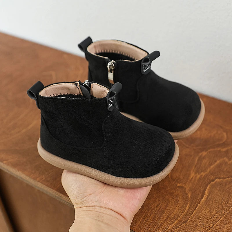 Autumn Winter Baby Boys Girls Boots Oxford Suede Plush Kids Ankle Boots Children Casual Shoes Soft Bottom Anti-slip Infant Shoes