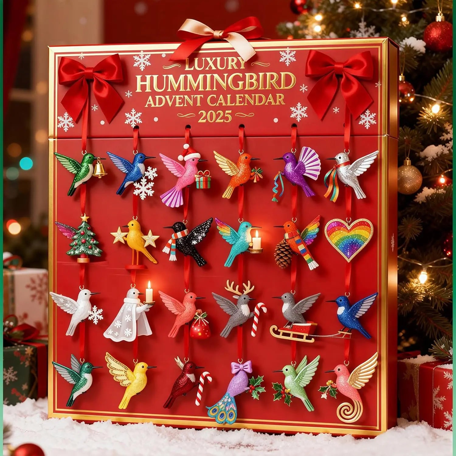Hummingbird Advent Calendar Graceful Bird Ornaments Christmas Countdown Set Acrylic Miniature Bird Decorations For Home Decor