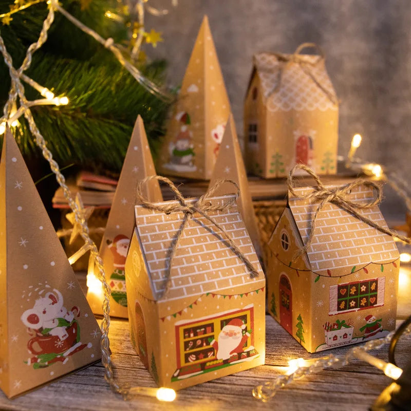 Christmas Gift Boxes Advent Calendar Gingerbread House Paper Box Xmas New Year Party Packaging Supplies Package Bags 24pcs Mixed