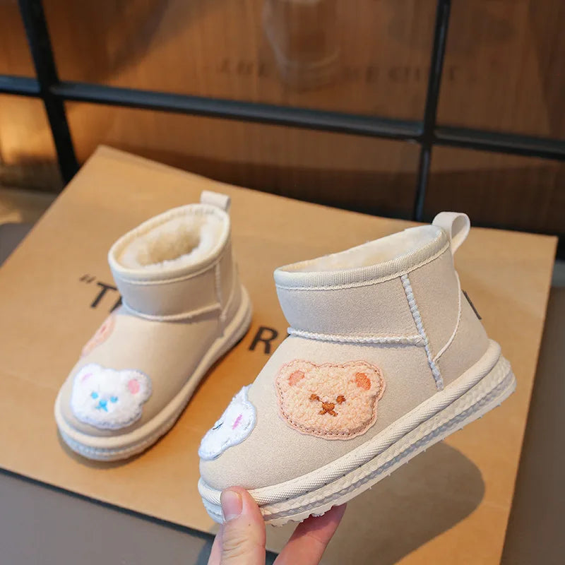 Children Snow Boots Warm Thick Plush Kids Winter Boots for Boys Cute Bear Slip-on Anti Slip Girls Boots Toddler Cotton Shoes