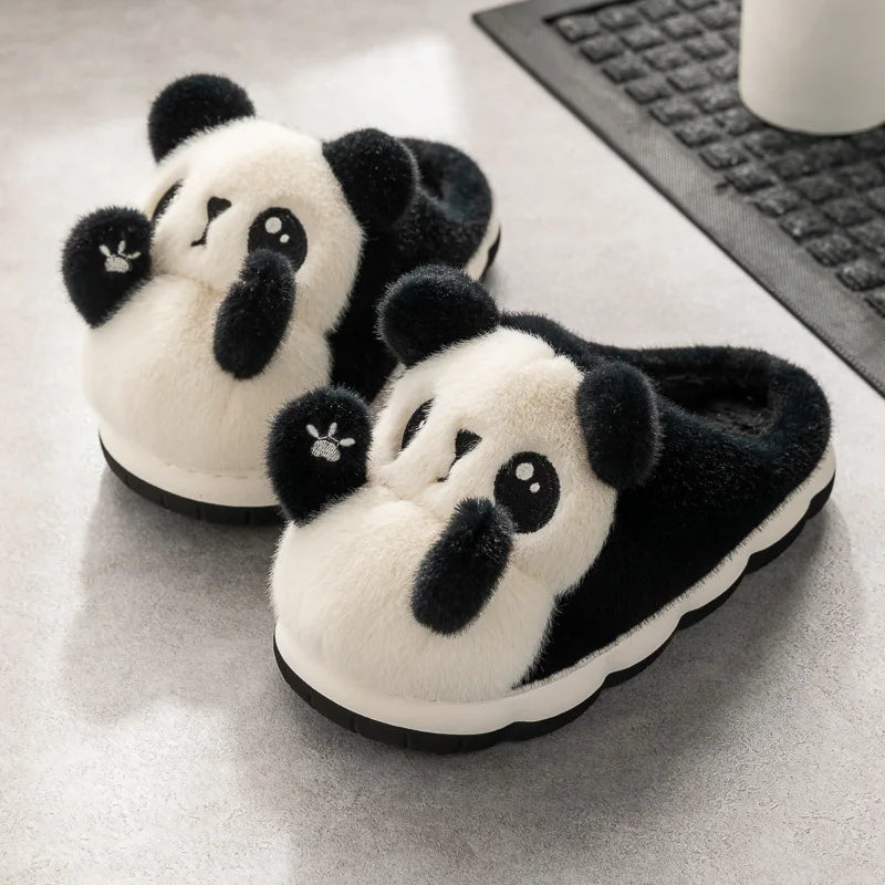 New cuddly panda shoes women's winter loafers slides slippers woman fluffy slip on shoes ladies animal warm fuzzy home slippers
