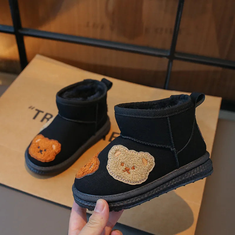 Children Snow Boots Warm Thick Plush Kids Winter Boots for Boys Cute Bear Slip-on Anti Slip Girls Boots Toddler Cotton Shoes