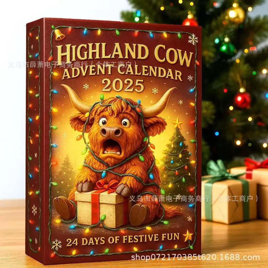 Highland Cow Advent Calendar 2025 Christmas Countdown Miniature Collectible Home Decoration Highland Cow Theme Gift