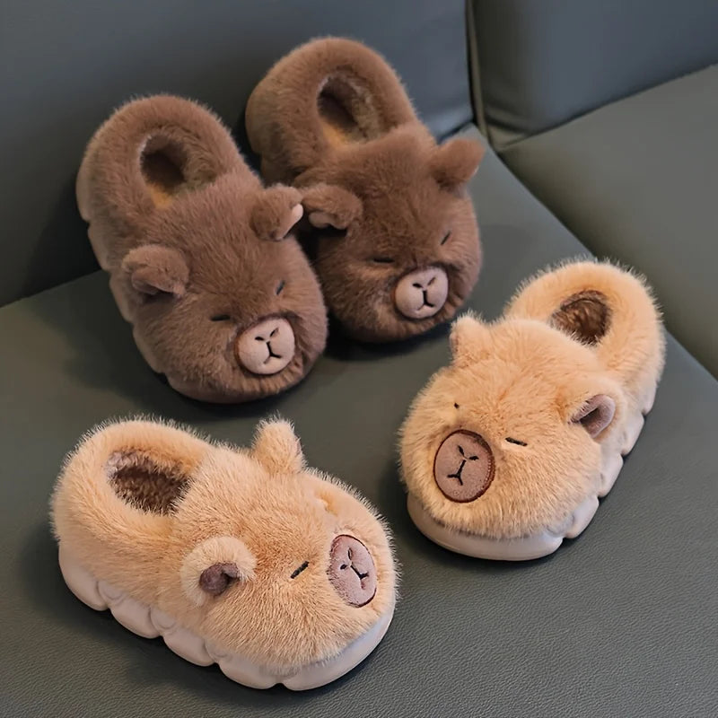 Kids Winter Warm Cotton Slippers Cute Capybara Slip-On Shoes for Boys & Girls Soft Non-Slip Soles Lightweight Easy Wear Closure