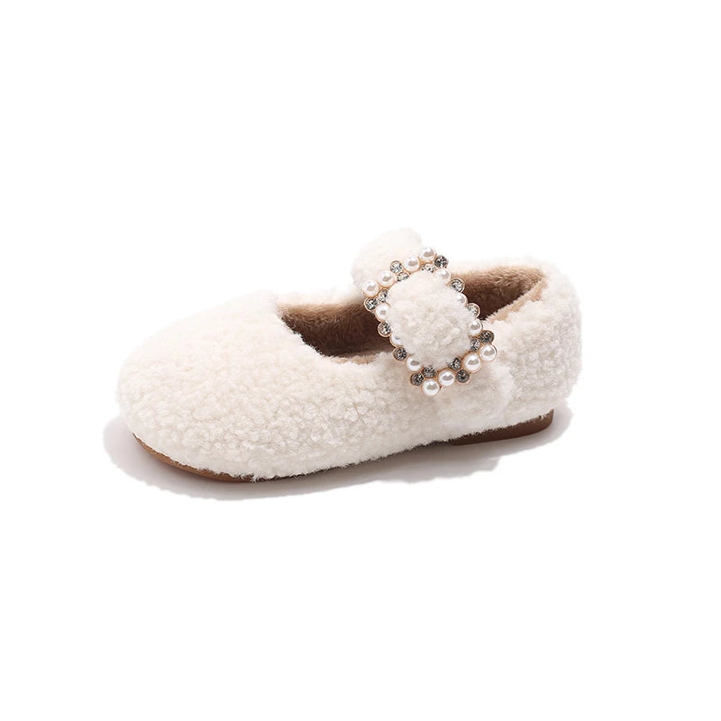 New Winter Children's Shoes Thickened Warm Girls Cotton Shoes Luxury Rhinestone Buckle Kids Fashion Princess Causal Plush Shoes