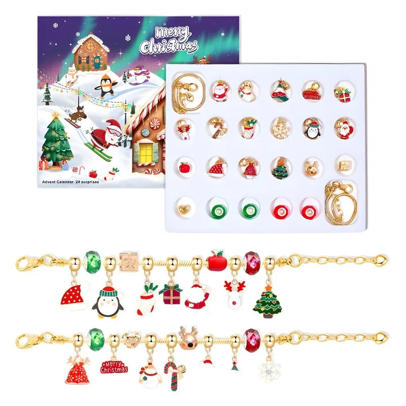 Advent Calendar 2025 Jewelry Advent Christmas Bracelet for 24 Days Countdown Festive Atmosphere Enhancer Jewelry Crafting Kit