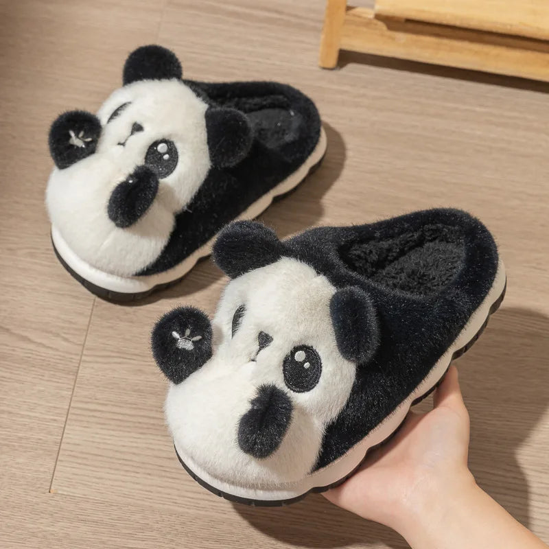 New cuddly panda shoes women's winter loafers slides slippers woman fluffy slip on shoes ladies animal warm fuzzy home slippers