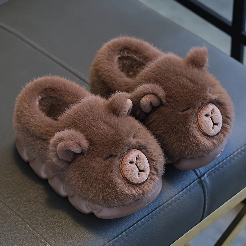 Kids Winter Warm Cotton Slippers Cute Capybara Slip-On Shoes for Boys & Girls Soft Non-Slip Soles Lightweight Easy Wear Closure