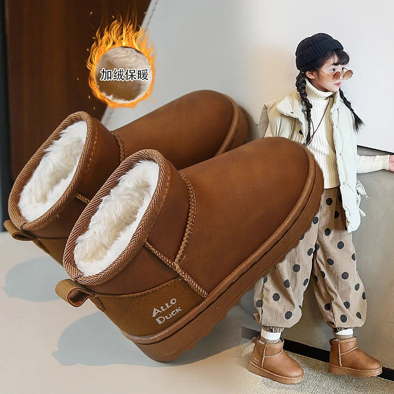 Children's Snow Boots 2-18 Years Old Brown Padded Warm Boys Girls Cotton Shoes Black Hundred Anti-skid Kids Short Winter Boot