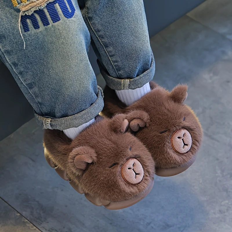 Kids Winter Warm Cotton Slippers Cute Capybara Slip-On Shoes for Boys & Girls Soft Non-Slip Soles Lightweight Easy Wear Closure
