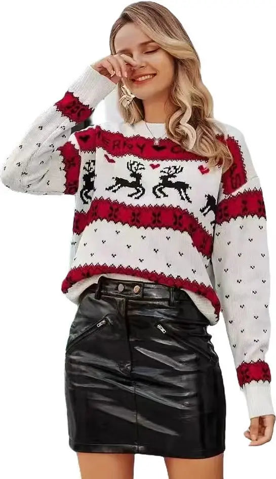 Womens Winter Jumper Fashionable Christmas Women Long-sleeved Elk Round Neck Loose Outdoor Versatile Sweater Abbigliamento Donna
