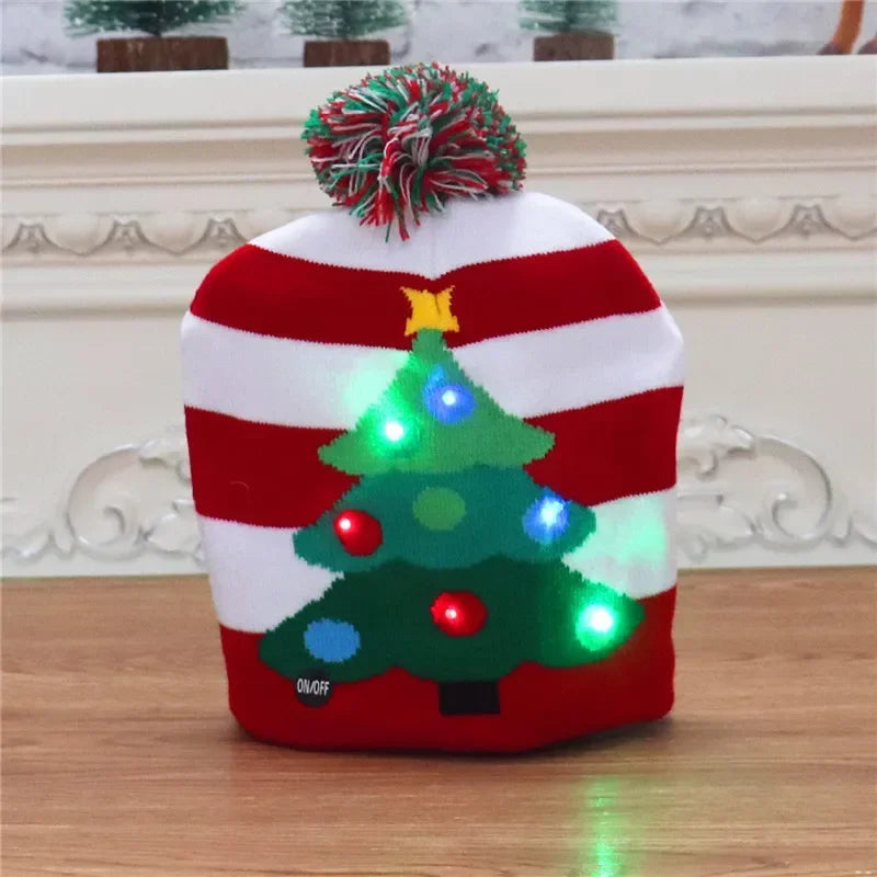 LED Christmas Knitted Hat Light Up Xmas Beanie Cap Unisex Winter Warm Sweater Hat with Colorful LEDs for Navidad  New Year Happy