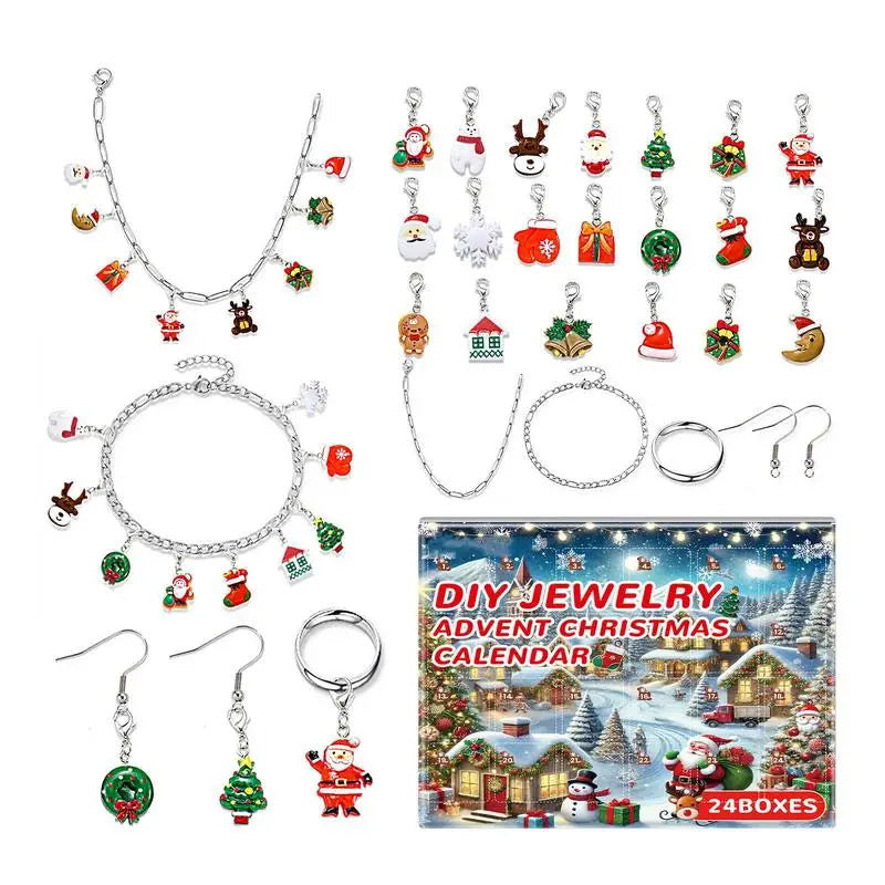 Christmas Jewelry Advent Calendar DIY Bracelet Making Kit 2025 Xmas Gift for Kids Christmas Countdown Calendars Jewelry Box