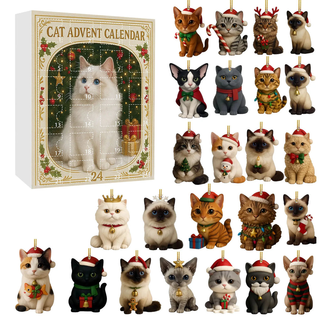 Cat Lovers Advent Calendar Christmas Countdown Calendar 2D Acrylic Cute Cat Dog Calendar Artistic Holiday Ornament for Christmas