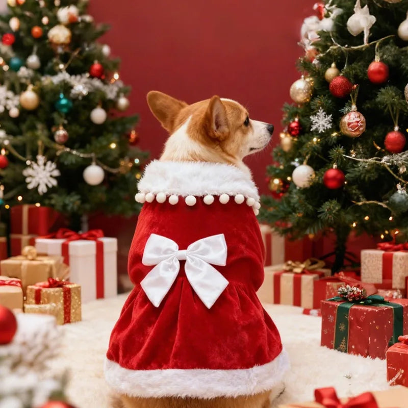 Dog Christmas Dress Sweater Pet Xmas Outfits Pet Fall Clothes For Dogs Girl Velvet Puppy Dresses Kitty Cat Apparel