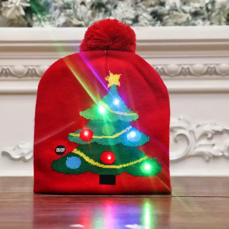 LED Christmas Knitted Hat Light Up Xmas Beanie Cap Unisex Winter Warm Sweater Hat with Colorful LEDs for Navidad  New Year Happy