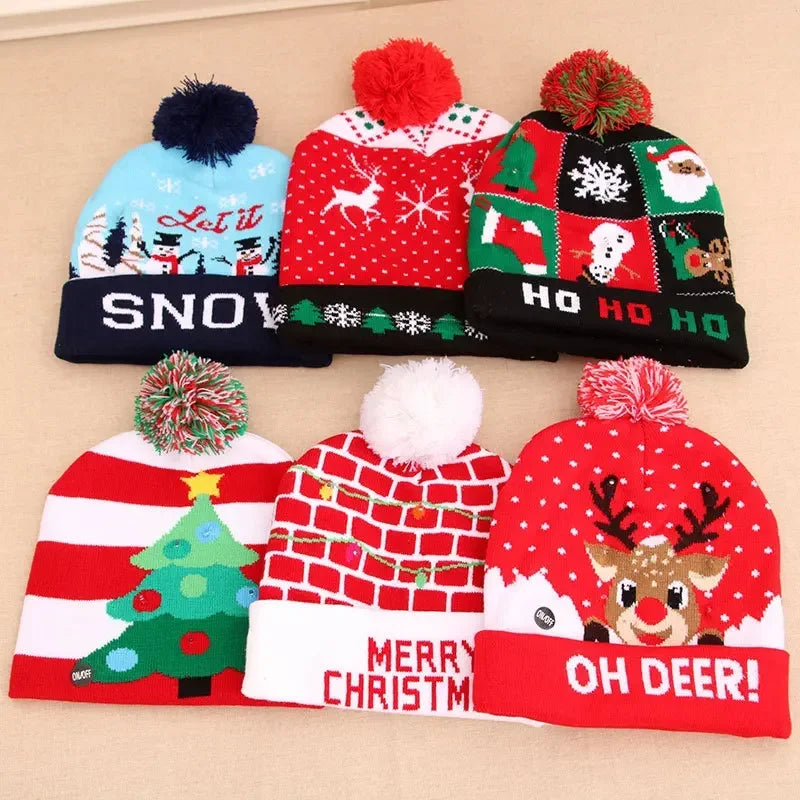 LED Christmas Knitted Hat Light Up Xmas Beanie Cap Unisex Winter Warm Sweater Hat with Colorful LEDs for Navidad  New Year Happy