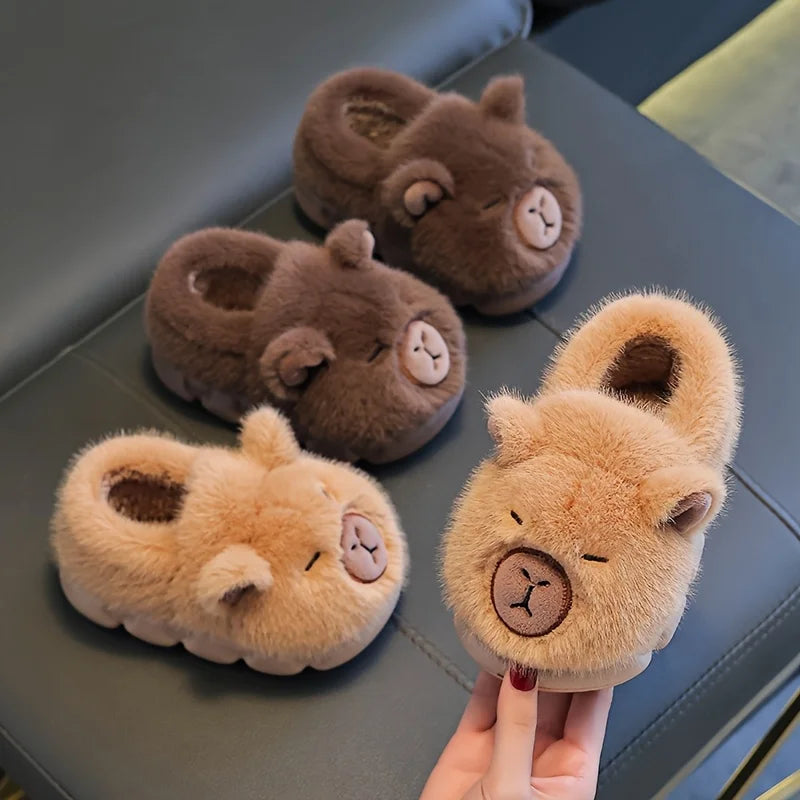Kids Winter Warm Cotton Slippers Cute Capybara Slip-On Shoes for Boys & Girls Soft Non-Slip Soles Lightweight Easy Wear Closure