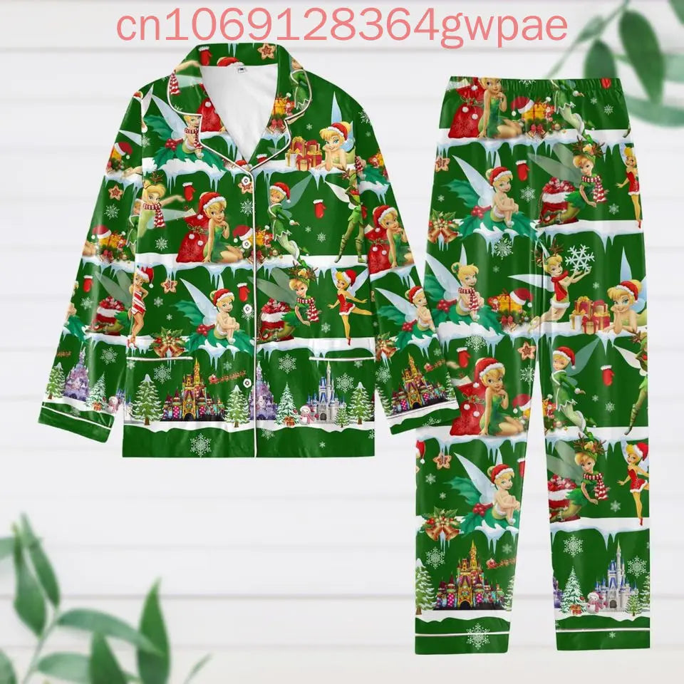 Disney Tinker Bell Pajama Set 3D Print Christmas Casual Men's and Women's Long Sleeve Shirt Pajama Set Family Pajama Sets