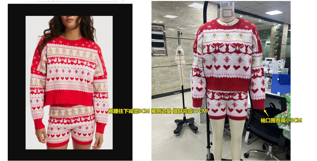 Xmas Women Christmas Outfit Gingerbread Man Knit Long Sleeve Crew Neck Sweater with Elastic Waist Shorts Party Costume Short Set