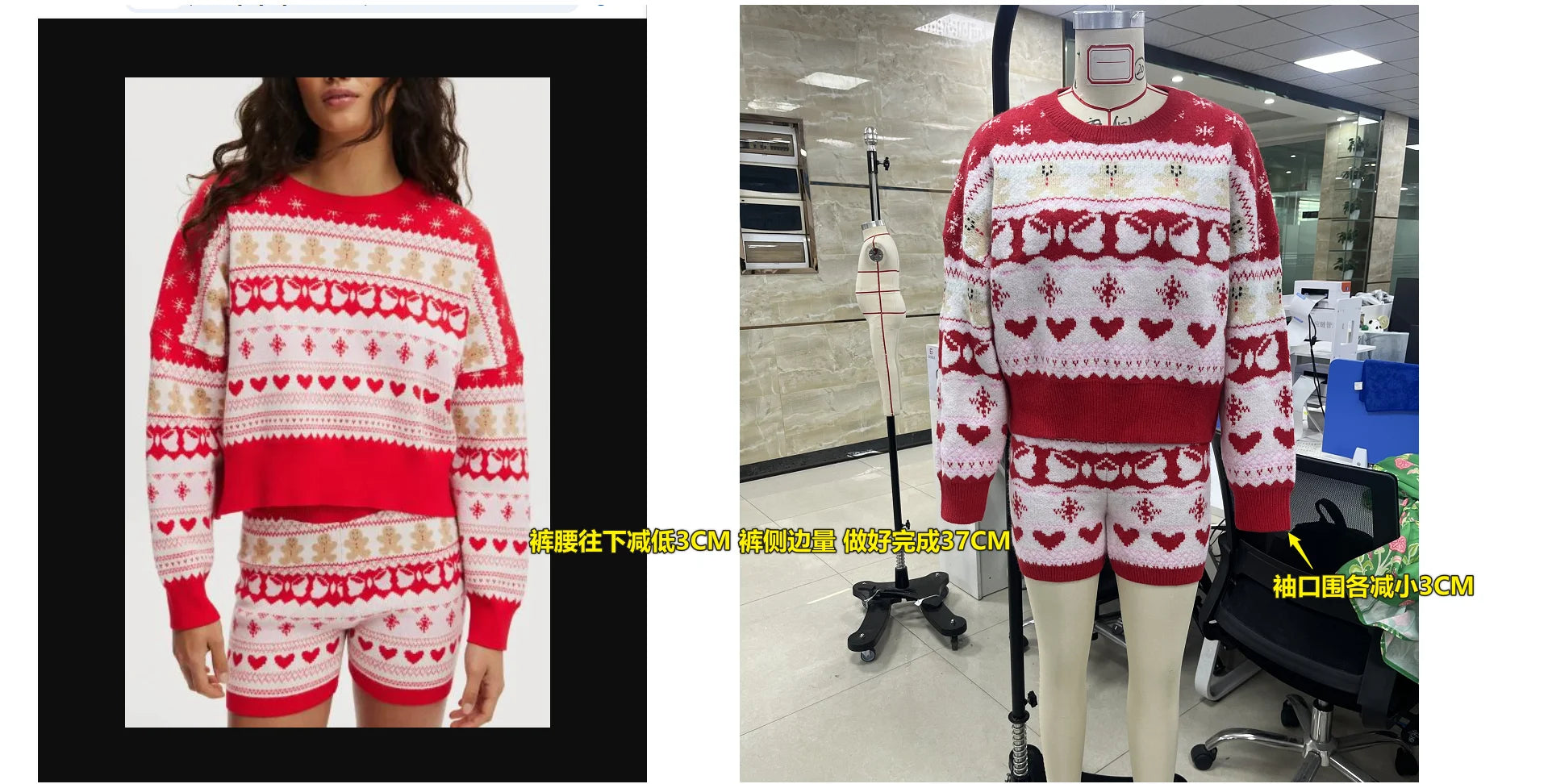 Xmas Women Christmas Outfit Gingerbread Man Knit Long Sleeve Crew Neck Sweater with Elastic Waist Shorts Party Costume Short Set