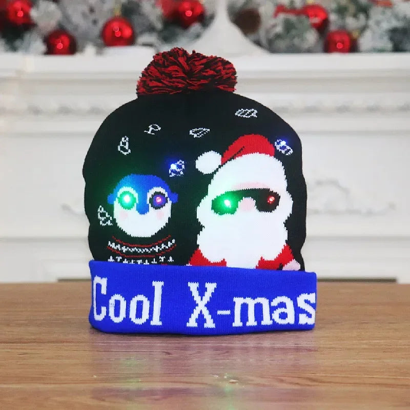 LED Christmas Knitted Hat Light Up Xmas Beanie Cap Unisex Winter Warm Sweater Hat with Colorful LEDs for Navidad  New Year Happy