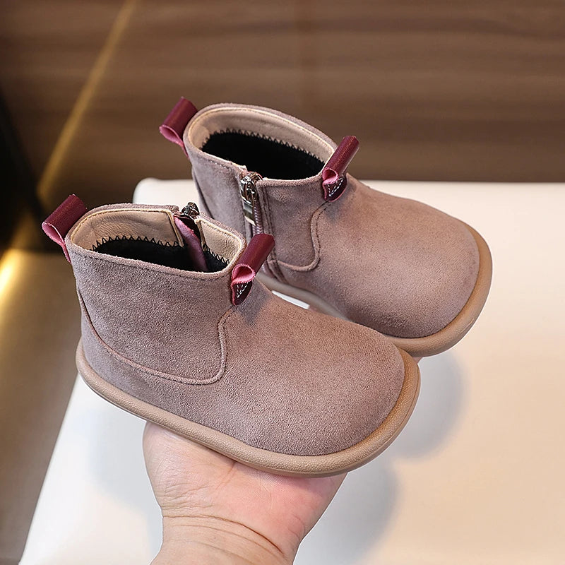 Autumn Winter Baby Boys Girls Boots Oxford Suede Plush Kids Ankle Boots Children Casual Shoes Soft Bottom Anti-slip Infant Shoes