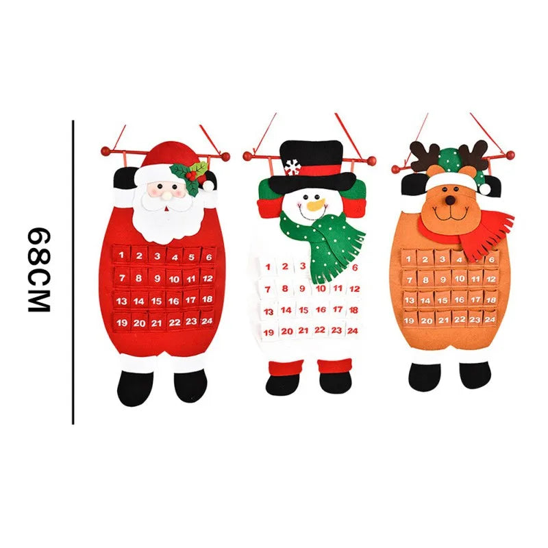 3 Style Wall Hanging Christmas Decorations 24 Days Santa Snowman Elk Reusable Xmas Countdown Calendar Christmas Advent Calendar