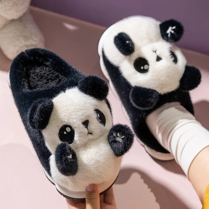 New cuddly panda shoes women's winter loafers slides slippers woman fluffy slip on shoes ladies animal warm fuzzy home slippers