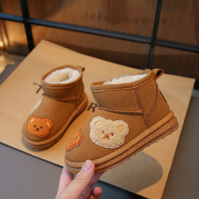 Children Snow Boots Warm Thick Plush Kids Winter Boots for Boys Cute Bear Slip-on Anti Slip Girls Boots Toddler Cotton Shoes