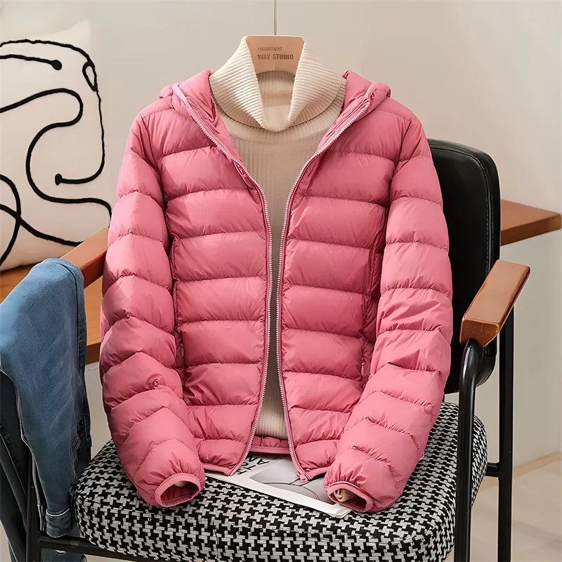 Plus Size Women Hooded Korean Slim Puffer Jackets 2023 New Arrivals Female Casual Office Lady Ultra Lightweight Packable Coat