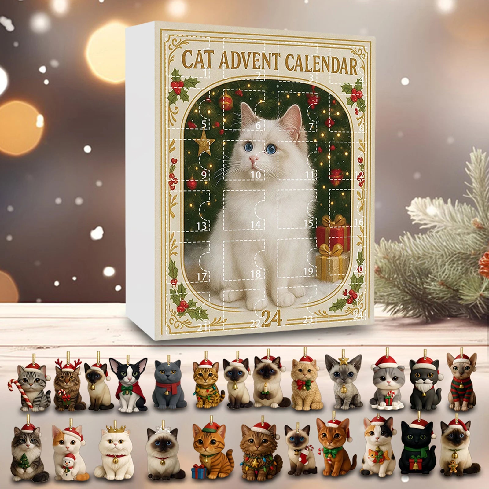 Cat Lovers Advent Calendar Christmas Countdown Calendar 2D Acrylic Cute Cat Dog Calendar Artistic Holiday Ornament for Christmas