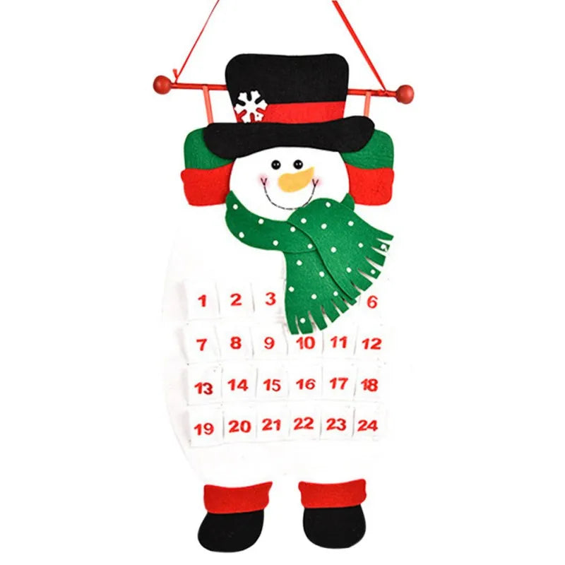 3 Style Wall Hanging Christmas Decorations 24 Days Santa Snowman Elk Reusable Xmas Countdown Calendar Christmas Advent Calendar