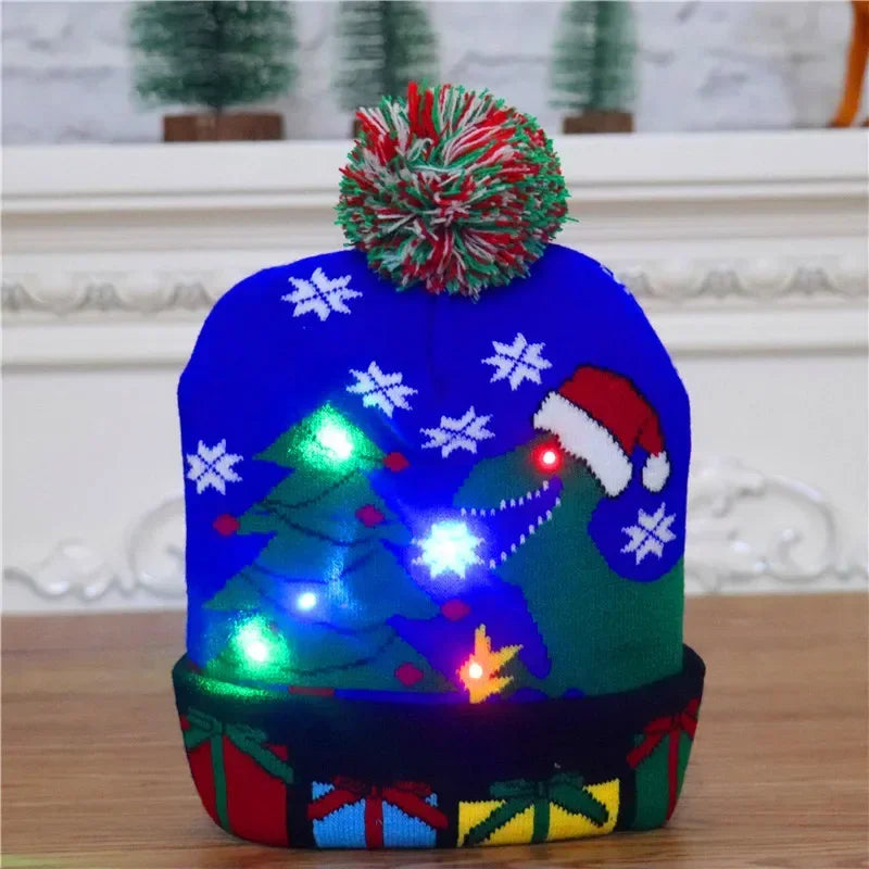 LED Christmas Knitted Hat Light Up Xmas Beanie Cap Unisex Winter Warm Sweater Hat with Colorful LEDs for Navidad  New Year Happy