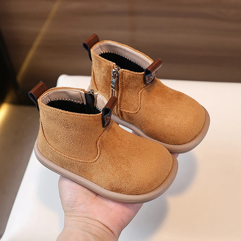 Autumn Winter Baby Boys Girls Boots Oxford Suede Plush Kids Ankle Boots Children Casual Shoes Soft Bottom Anti-slip Infant Shoes