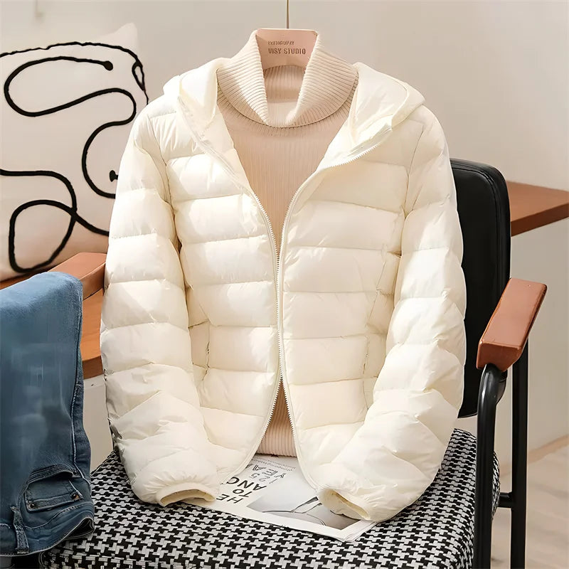 Plus Size Women Hooded Korean Slim Puffer Jackets 2023 New Arrivals Female Casual Office Lady Ultra Lightweight Packable Coat