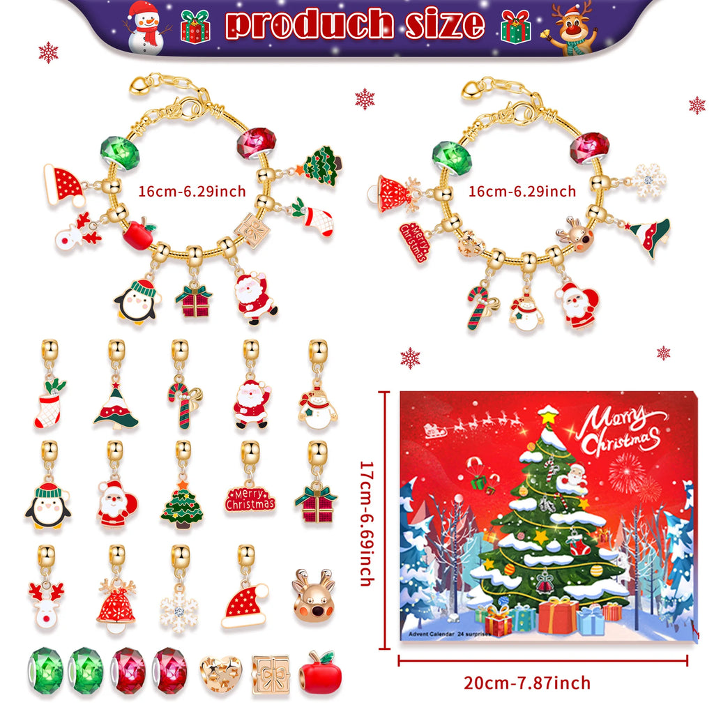 Advent Calendar 2025 Jewelry Advent Christmas Bracelet for 24 Days Countdown Festive Atmosphere Enhancer Jewelry Crafting Kit