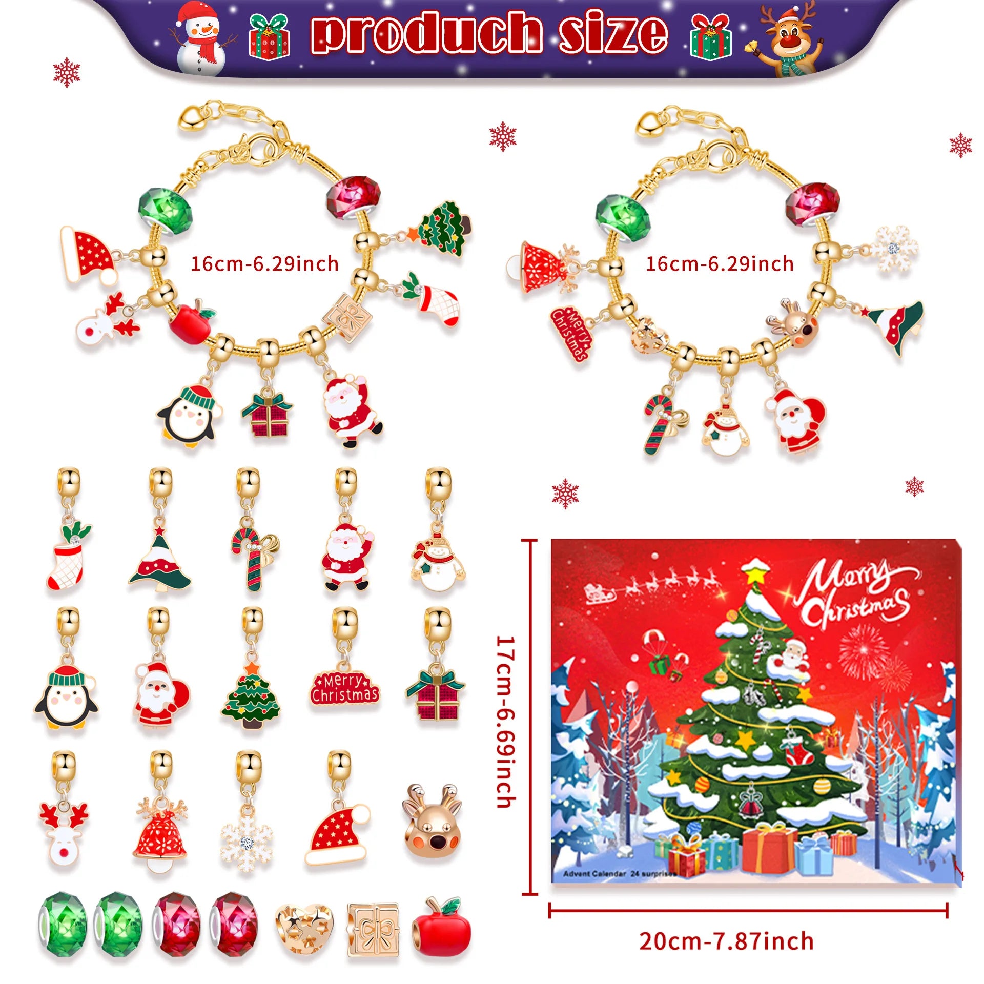 Advent Calendar 2025 Jewelry Advent Christmas Bracelet for 24 Days Countdown Festive Atmosphere Enhancer Jewelry Crafting Kit