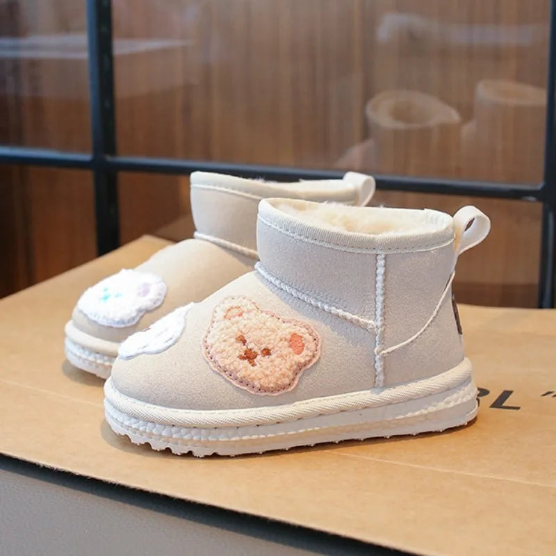 Children Snow Boots Warm Thick Plush Kids Winter Boots for Boys Cute Bear Slip-on Anti Slip Girls Boots Toddler Cotton Shoes