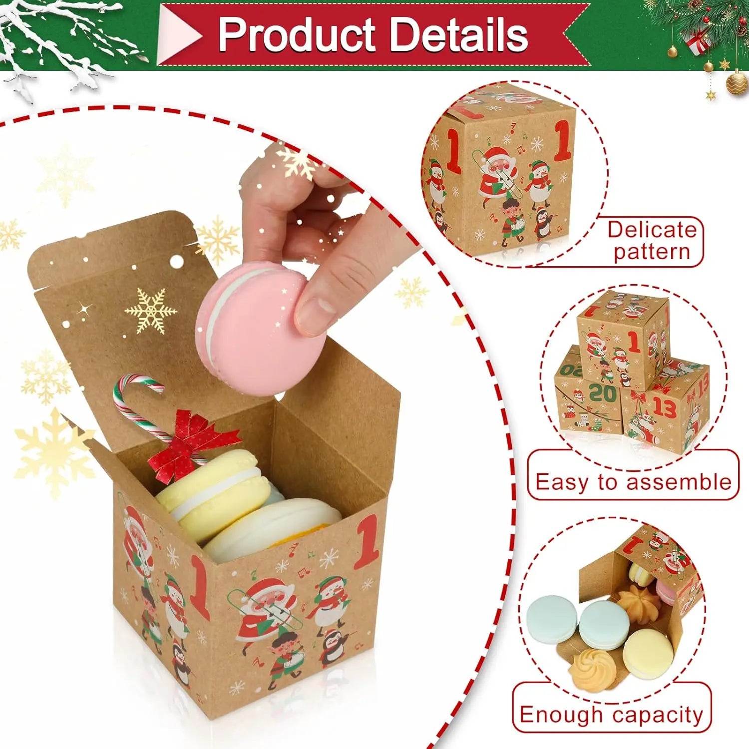 24pcs/set Christmas Advent Calendar Boxes Xmas Cute Cartoon Cube 24 Days Countdown Gift Candy Packaging Paper Box Party Decor