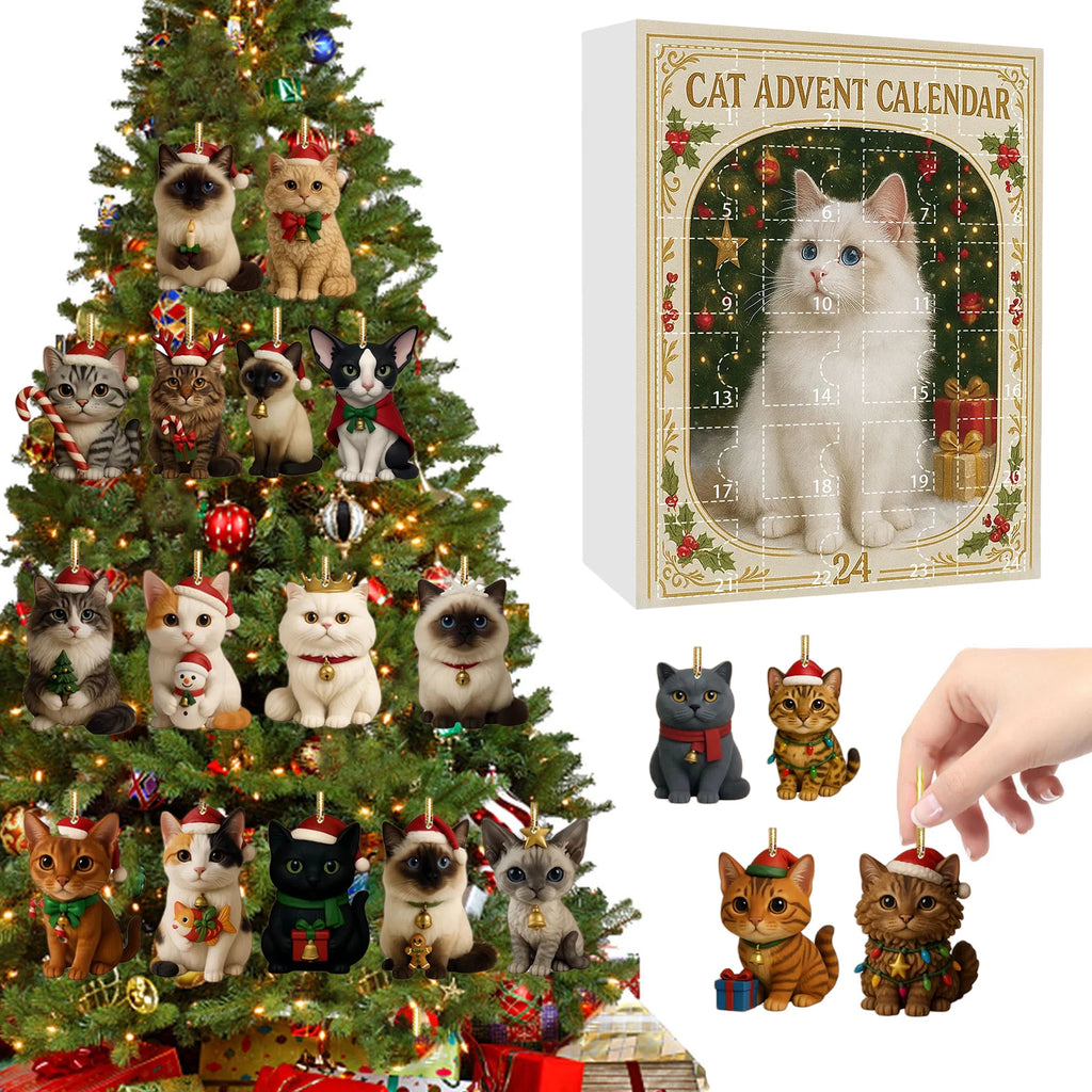 Cat Lovers Advent Calendar Christmas Countdown Calendar 2D Acrylic Cute Cat Dog Calendar Artistic Holiday Ornament for Christmas