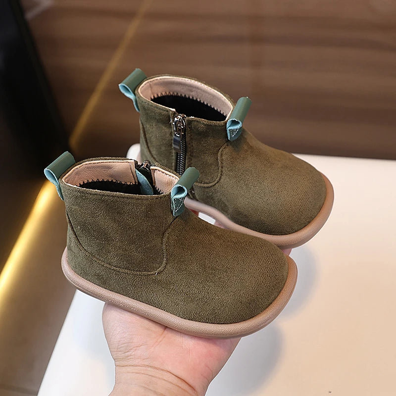 Autumn Winter Baby Boys Girls Boots Oxford Suede Plush Kids Ankle Boots Children Casual Shoes Soft Bottom Anti-slip Infant Shoes