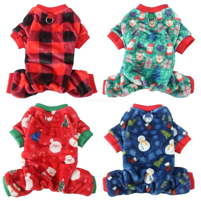 Christmas Pet Dog Pajamas for Cat Clothes Warm Pajamas Jumpsuit for Small Dogs Sleeping wear Winter Fleece Pet Chihuahua Coat