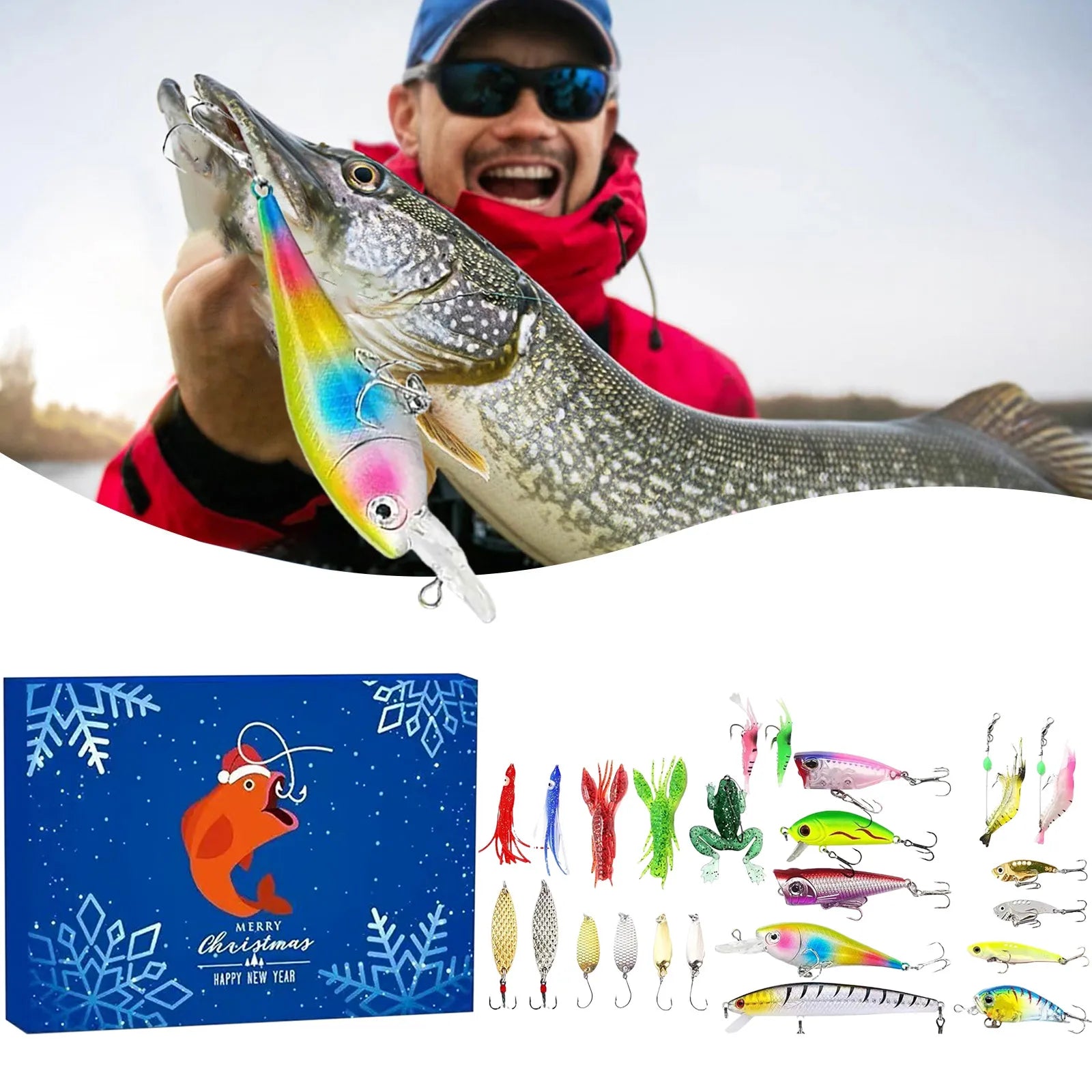 Preschool Clock Fishing Advent Calendar 2025 Adult Men Teen Boys 24 Days Christmas Countdown Button Battery Lights with Timer