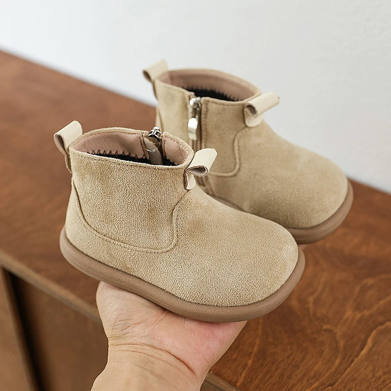 Autumn Winter Baby Boys Girls Boots Oxford Suede Plush Kids Ankle Boots Children Casual Shoes Soft Bottom Anti-slip Infant Shoes