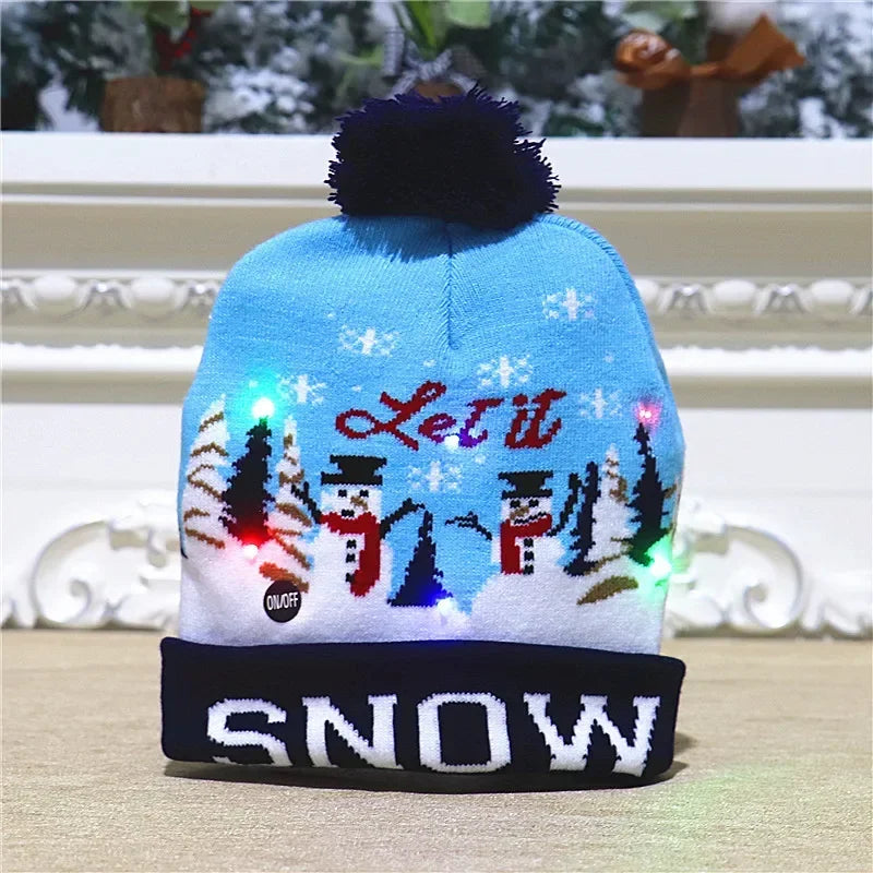 LED Christmas Knitted Hat Light Up Xmas Beanie Cap Unisex Winter Warm Sweater Hat with Colorful LEDs for Navidad  New Year Happy